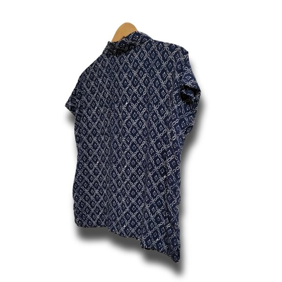 🌿Chaps Women's Small Blue White Print Cap Sleeve Box Style Summer Shirt - Picture 8 of 12